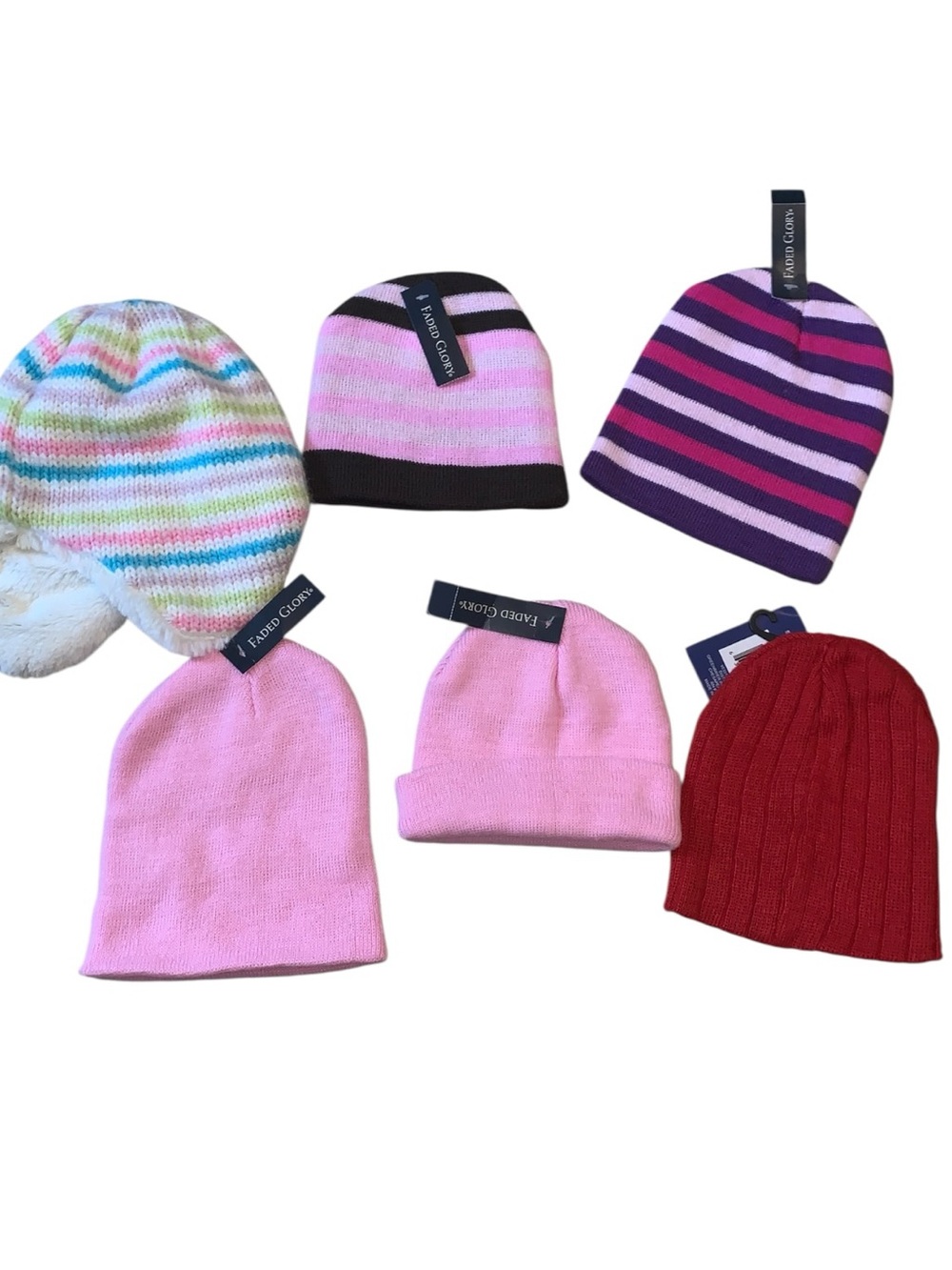 Baby Toddler Beanie Bundle of 6 Pink, Red & Multi-Stripe